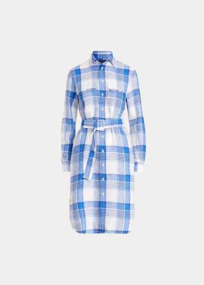 Polo Ralph Lauren Plaid Linen Skjortekjole Dame Danmark (SVXHZ9813)